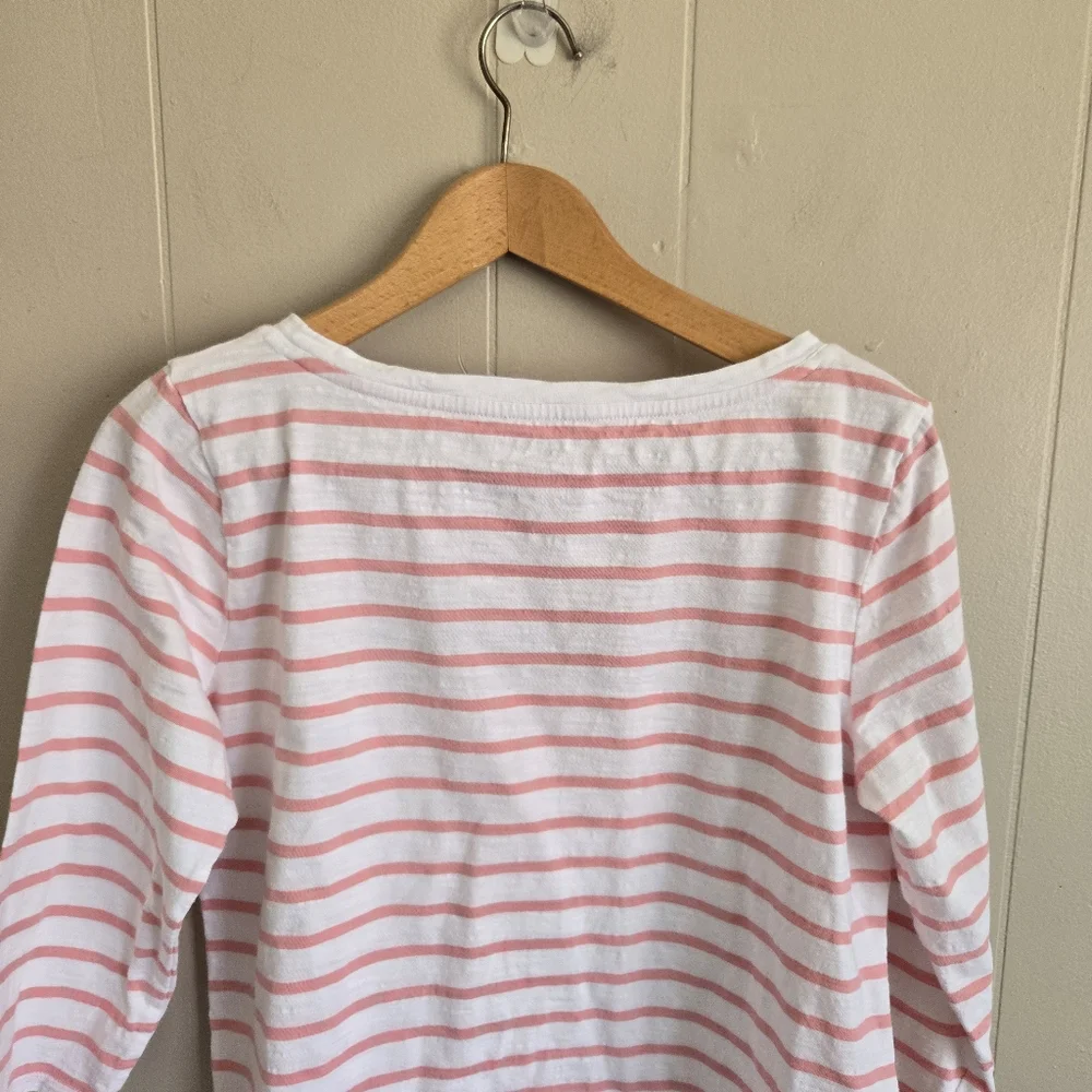 Talbots 'Lovely' Tee Shirt Top Pink Striped Embroidery 3/4 Sleeves Size L Petite - Picture 5 of 9